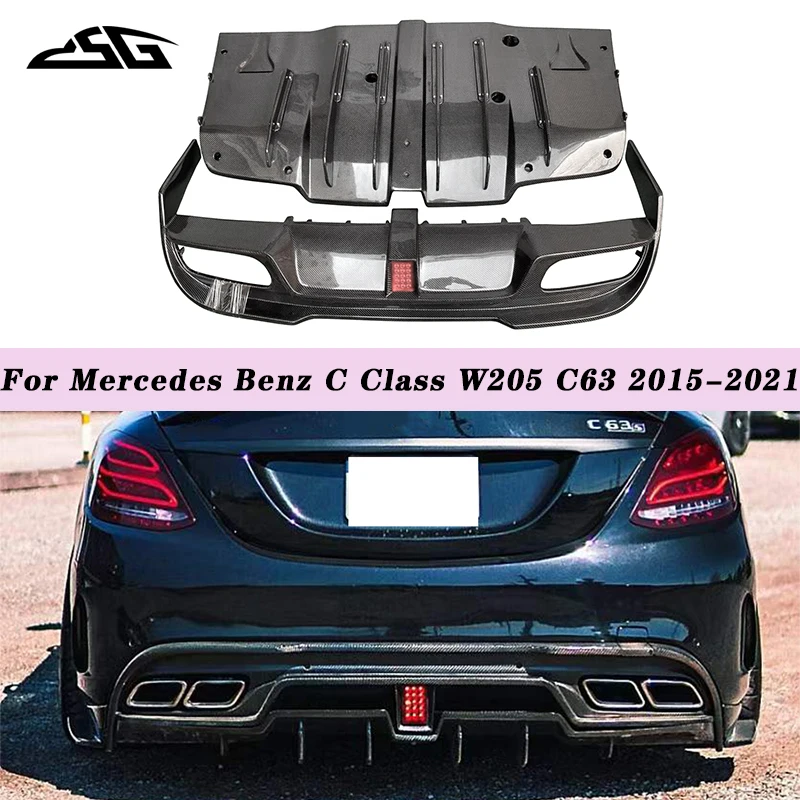 

For Mercedes Benz C Class W205 C63 2015-2021 Carbon Fiber Rear Bumper Lip Diffuser Spoiler Splitter Auto Parts Body Kits