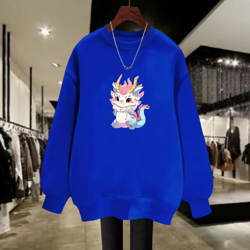 Autumn Women Clothing New Fashion Loose Casual Hoodies Vintage Cartoon Printed O-neck Pure Cotton Sweatshirts