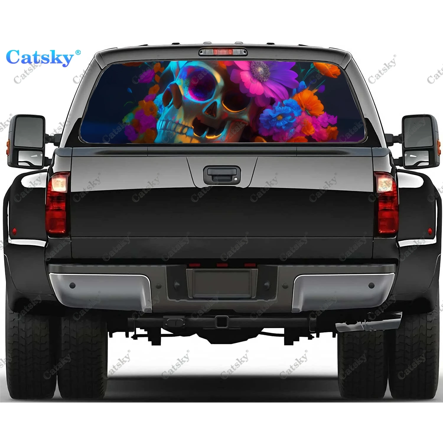 

Custom Flower Skull Print Car Rear Window Sticker Windshield Decal Truck Rear Window Decal Universal Perforated Vinyl Graphic
