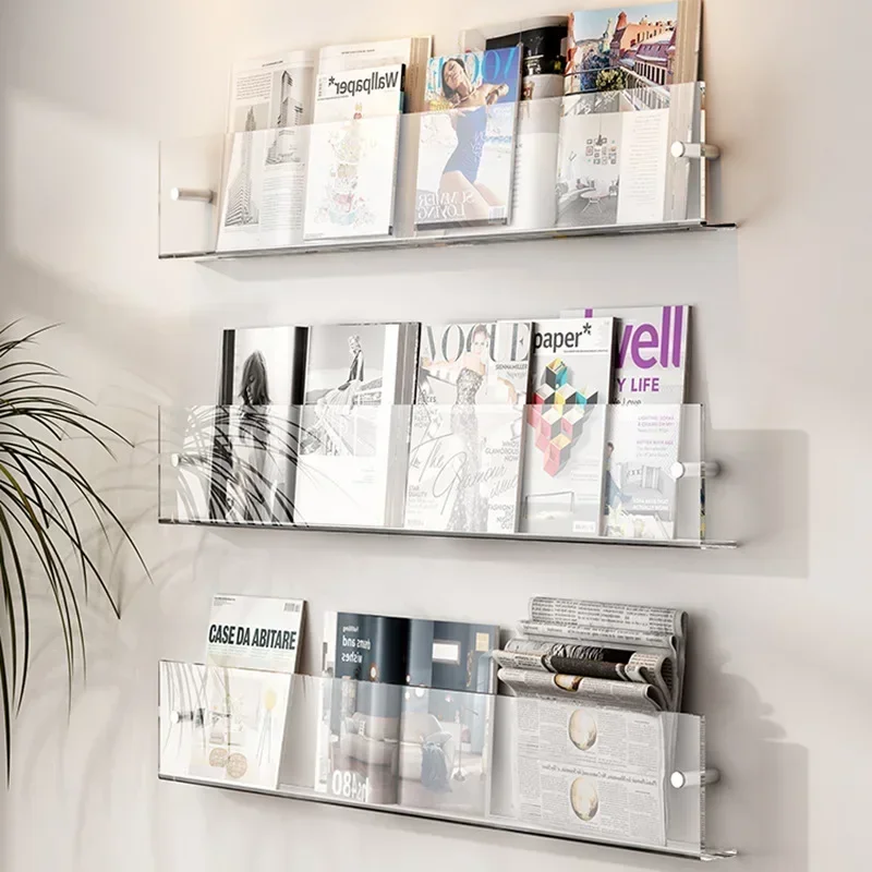 

Acrylic Book Shelf Colored Wall Mounted Shelves Perforated Magazine Storage Reading Display Shelves for Home 40cm