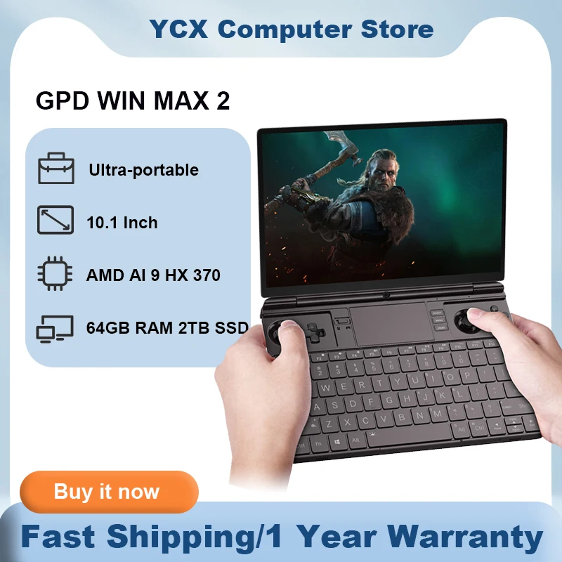 Laptop GPD WIN MAX 2 AMD AI 9 HX 370 6'' RAM 32GB 1/2TB Keyboard Backlit Touchpad Mini PC DDR5 Portabel Handheld GamePad