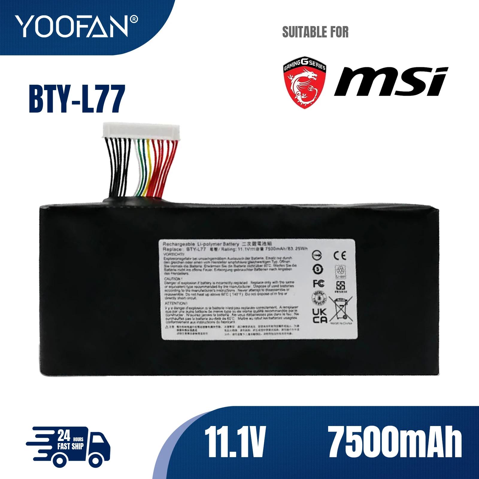 

YOOFAN Laptop battery for MSI BTY-L77 GT80 GT80S 6QE GT72VR GT72S GT72 6RD 6QF MS-1781/1783/1785/1782 WT72