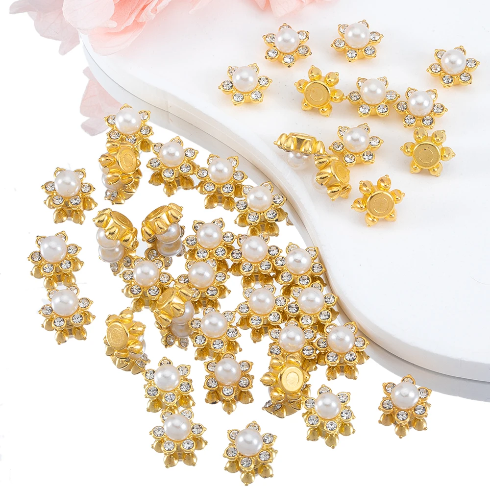 50pcs Colorful Faux Pearl Small Flat-back Flowers Beads For Hair Accessories Clothing Brooches DIY Jewelry Making