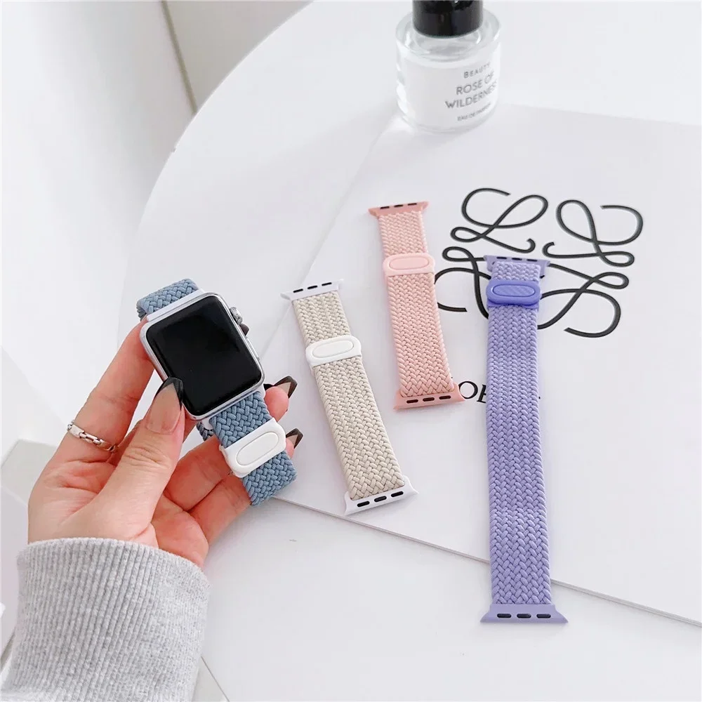 Ring Snap Button Nylon Loop Strap for Apple Watch Ultra 2 / 1 (49mm) S9 7 6 SE2 45mm 44mm 41mm 40mm 42mm 38mm Soft Watch Band