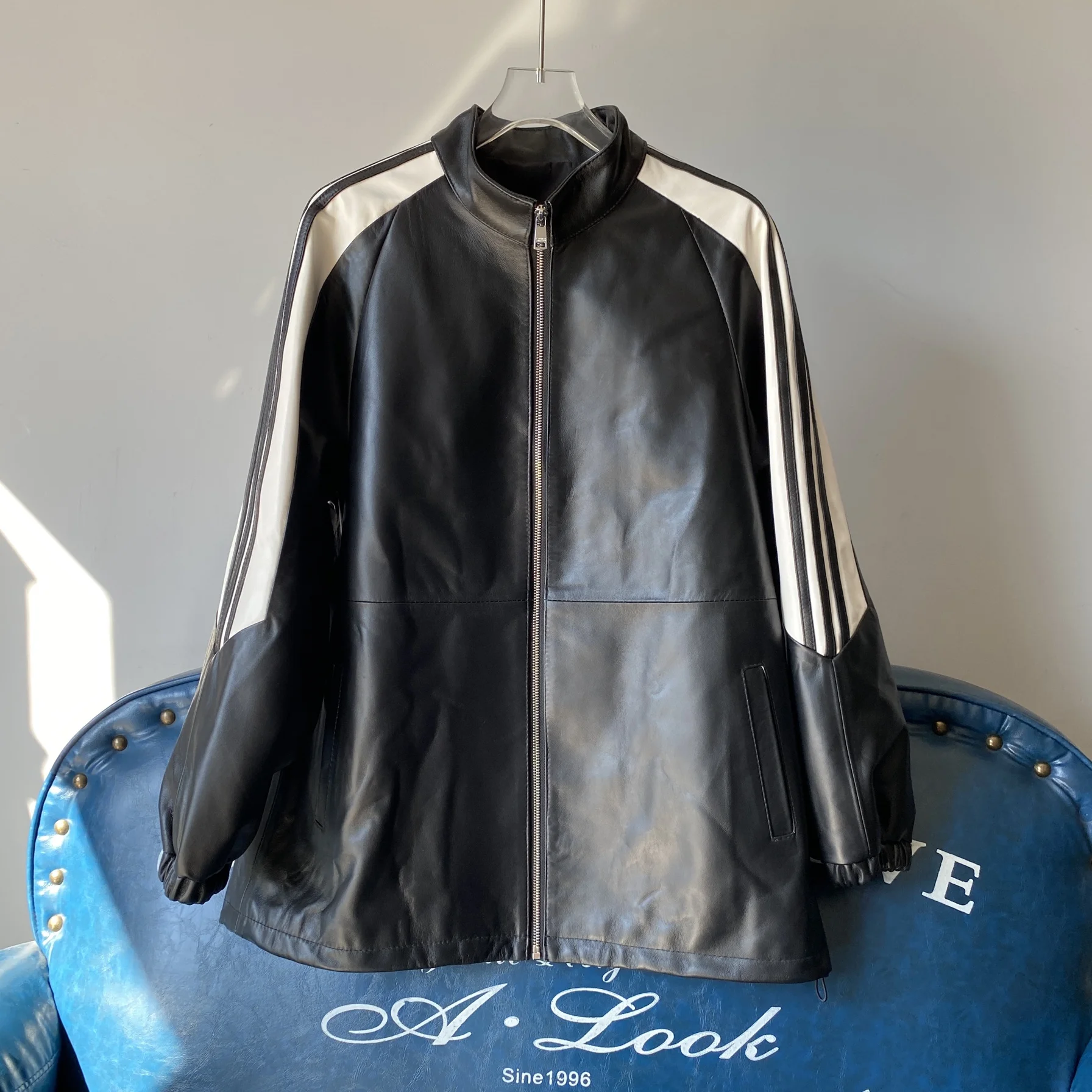 Primavera 2025 feminino solto emagrecimento genuíno couro eeepskin jaet comprimento médio motociclista beisebol sle outerwear longo sve zíper