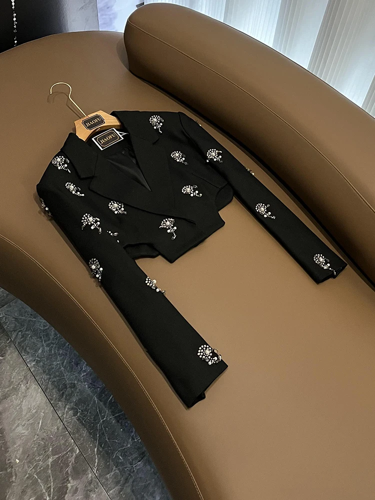 

Тяжелый костюм Du со стразами Embellied Long Sve ort Jaet, нерегулярный крой, широкий уличный костюм для похудения, верхняя одежда