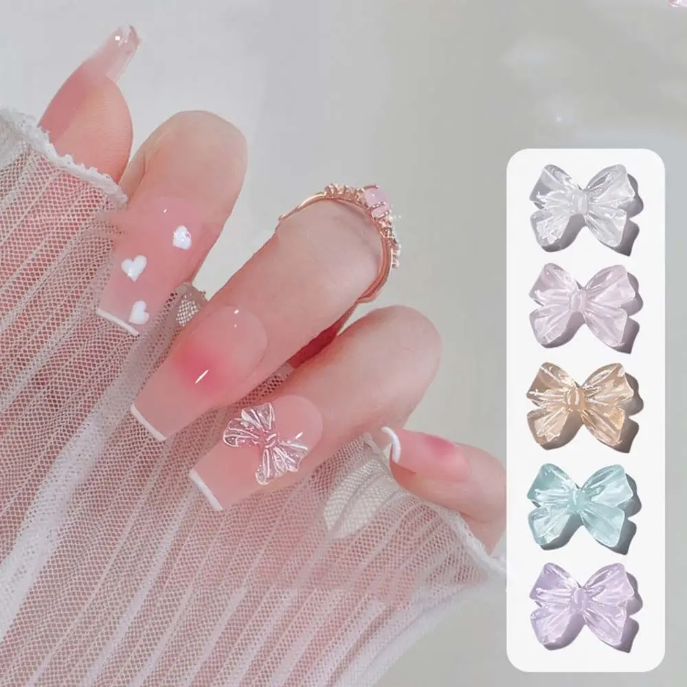 5Pcs Aurora Bow-knot Nail Decorations Crystals Charms 3D Nail Art Rhinstones Set Resin Jewelry Accessoires for Women