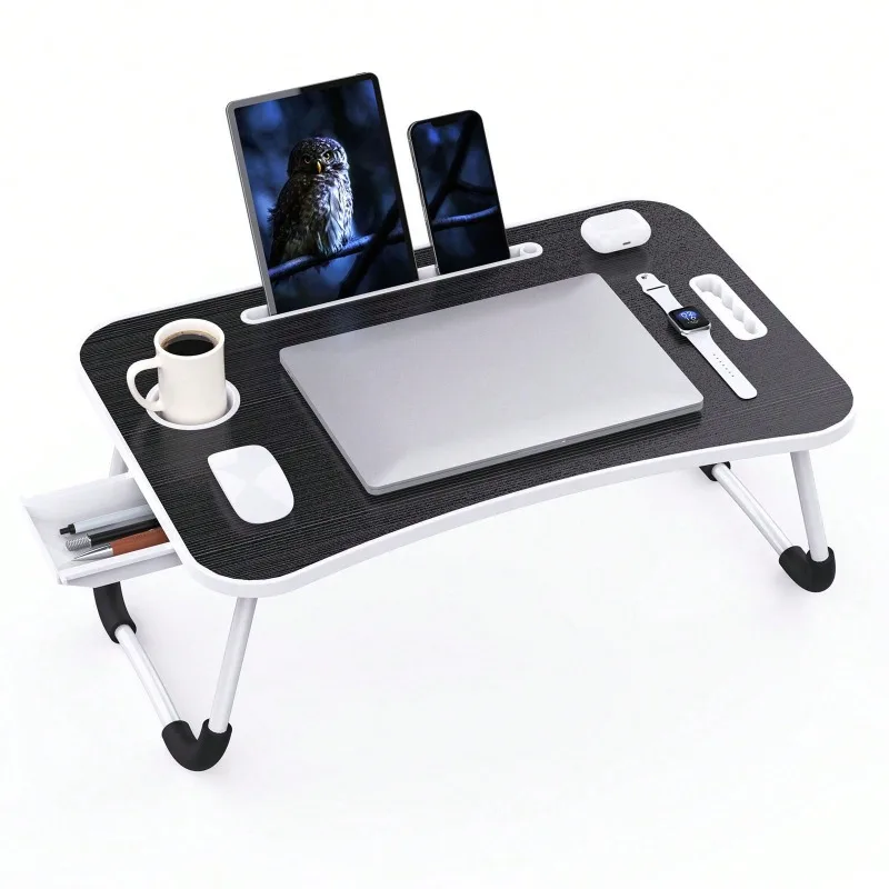 Foldable Laptop And Bed Table With Storage, Portable Lap Desk For Legs, Ideal For Study, Reading, Picnic, Breakfast,And More