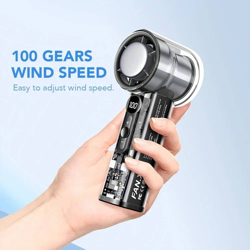 

2025 Portable Handheld Fan - 100-Speed Turbo Cooling, 3000mAh Rechargeable, High Wind Outdoor Mini Fan with Adjustable Airflow