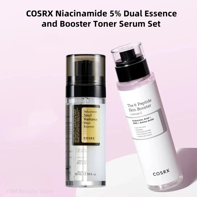 Set de 2 Piezas de Esencia Dual con Niacinamida al 5% + Mucina de Caracol al 74% y Tónico Sérum con 6X Péptidos y Ácido Hialurónico para el Cuidado de la Piel Coreano