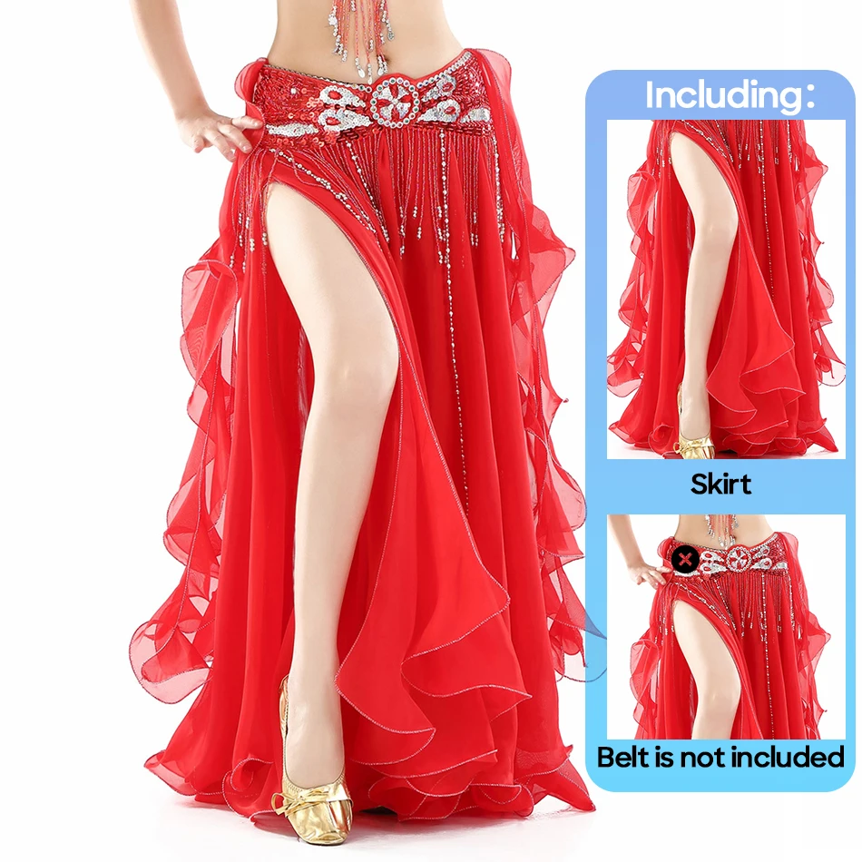 Double Split Ear Skirt  Belly Dance Accessories Chiffon Curly Leaf Belly Dance Skirt High Sllit Skirt Dance Skirti