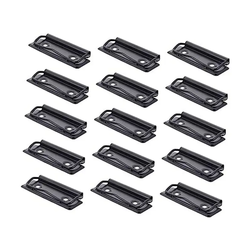 AT16 15Pcs Stationery Plate Holder Stainless Steel Clips Pocket Folders Office Folders Black Mountable Clipboards Clips File