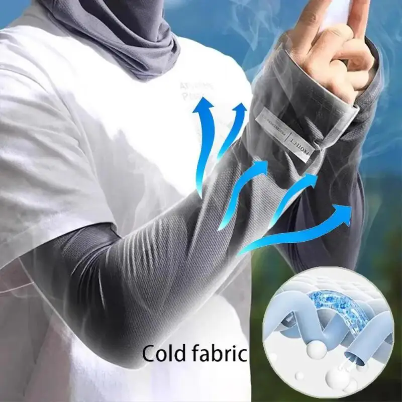 Reflective Strip Ice Silk Cooling Arm Sleeves, Unisex Breathable Lightweight Summer Sun Protection Sleeves