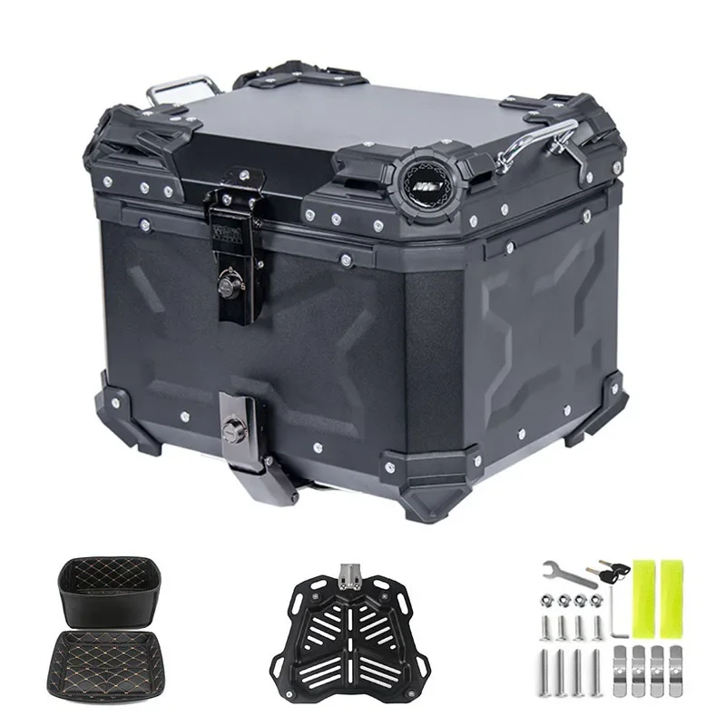 Quick-release Aluminum Alloy Motorcycle Rear Box 45L Top Case Full Black Tail Boxes Travel Suitcase Fit For All Motorbike