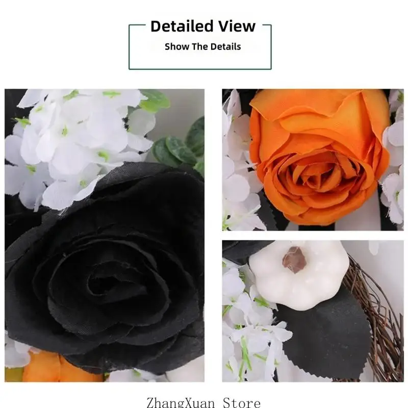 Halloween-Kranz-Akzent für den Innenbereich mit Kunstblumen-Eintrittsdisplay 3XUF – Detail 4