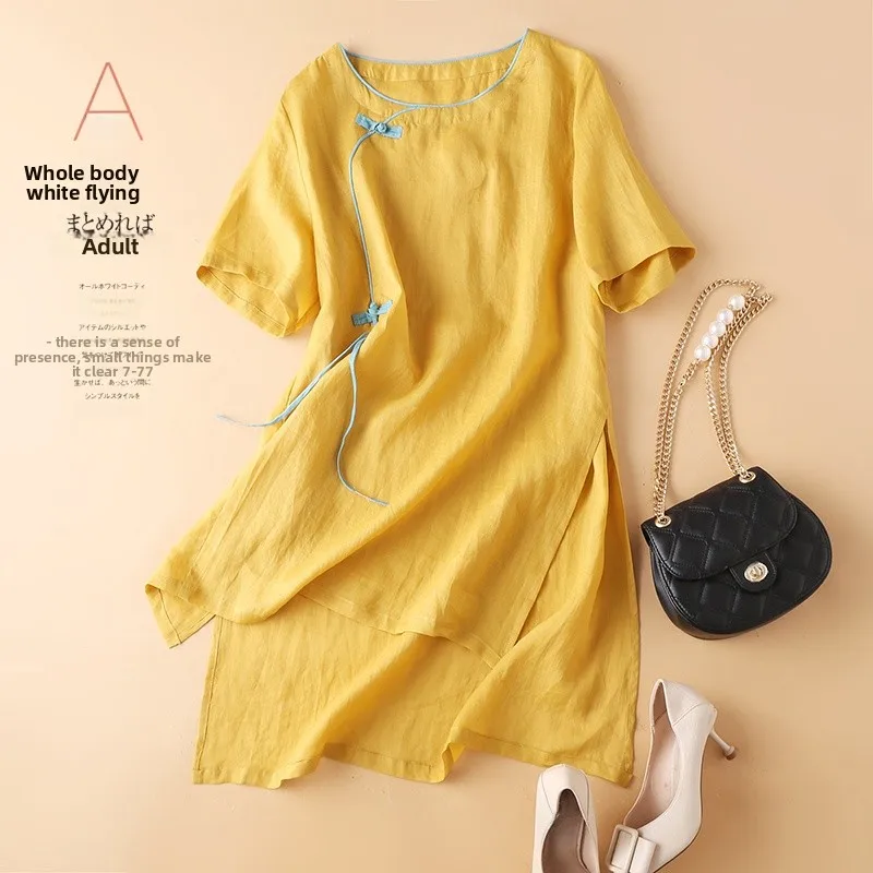 

Хлопково-льняная юбка-трапеция большого размера, женская круглая юбка трапециевидной формы с боковыми пуговицами и разрезом, винтажная юбка с высокой талией ort Sve