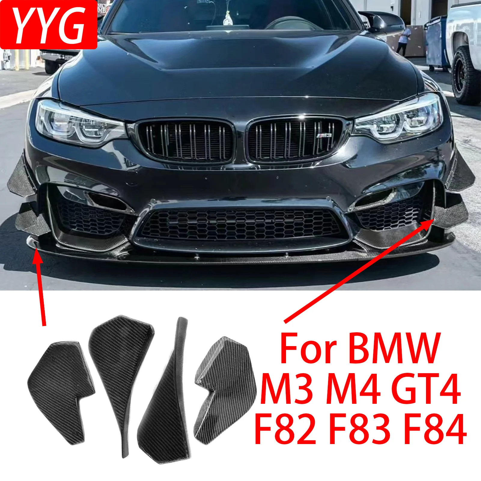 

Carbon Fiber Front Splitter Side Vent Splitter For BMW F80 M3 F82 F83 M4 GT4 Front Bumper Upper Air Canards Trim FRP 2013-2019