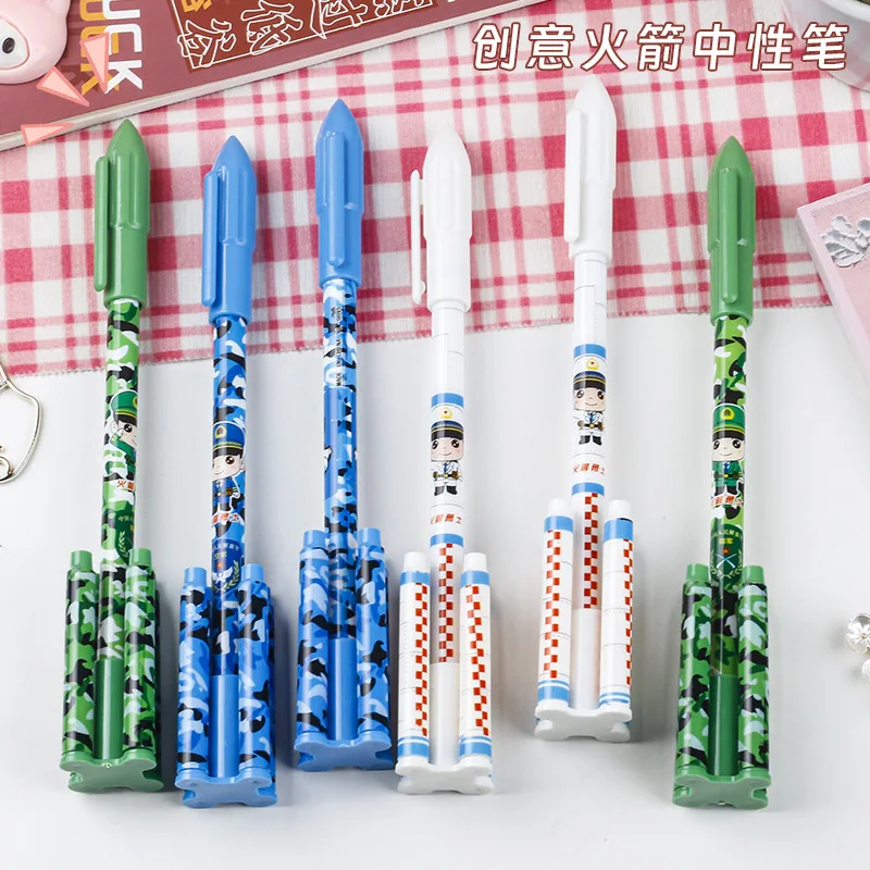 40PCS Cartoon Rocket Neutral Pen Student Creative Design Smooth Neutral Pen Children's Stationery Exquisite Water Pen