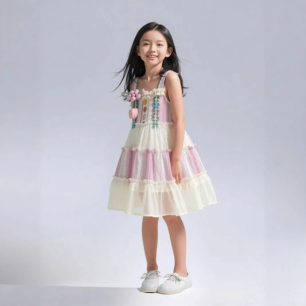 

Girls Skirt 2025 Summer New Children's Clothing Korean Wind Girl Baby Sweet Flower Halter Princess Skirt Casual Simple Daily