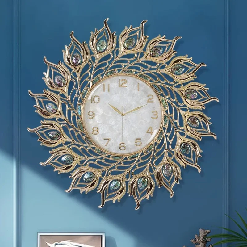 Luxury Nordic Wall Watch Modern Peacock Big Size Xenomorph Clock Wall Design Interior Horloge Murale Living Room Decoration