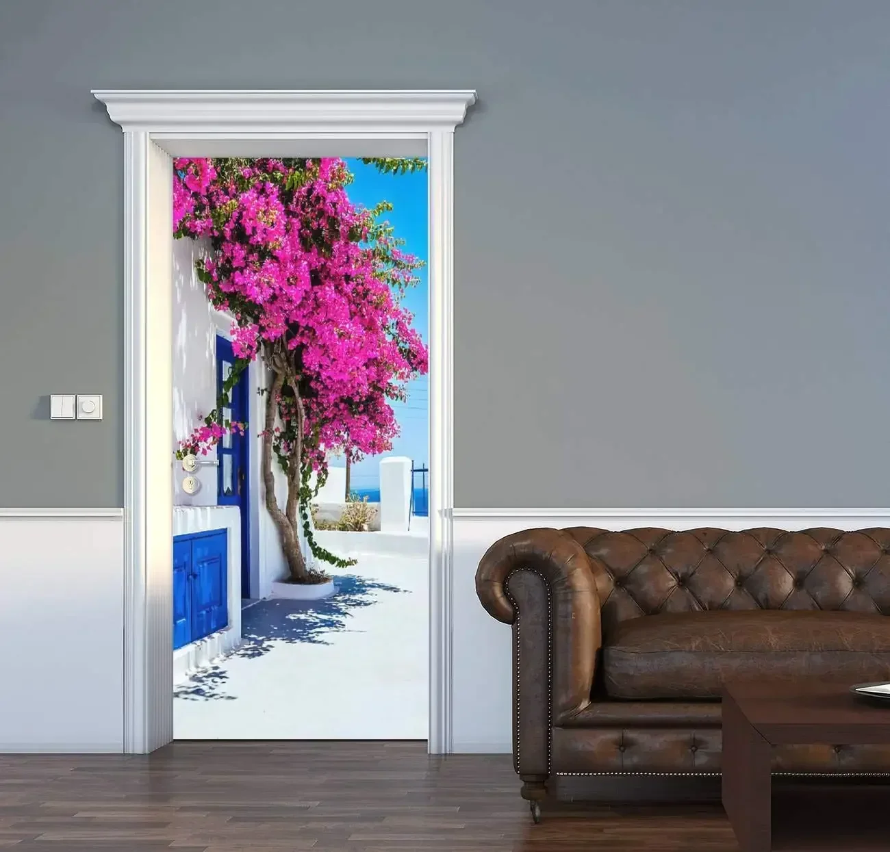 Landscape Door Stickers Wallpaper Natural Mountain View Door Mural Beautiful flower mural for home wall decoration