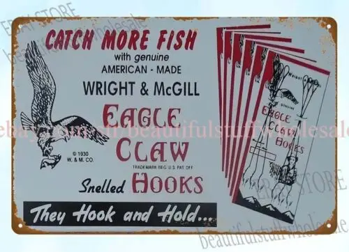 Wright Mcgill Fishing Rods Reels tackles metal tin sign decorative wall decals