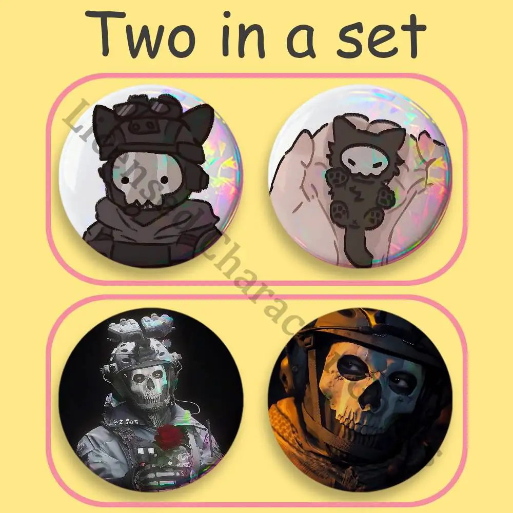 S-Simon G-Ghost Riley Chibi Badges 25 32 44 58 75 mm Round Cosplay Pin Backpack Decor Collect Gifts Brooch 2-piece set