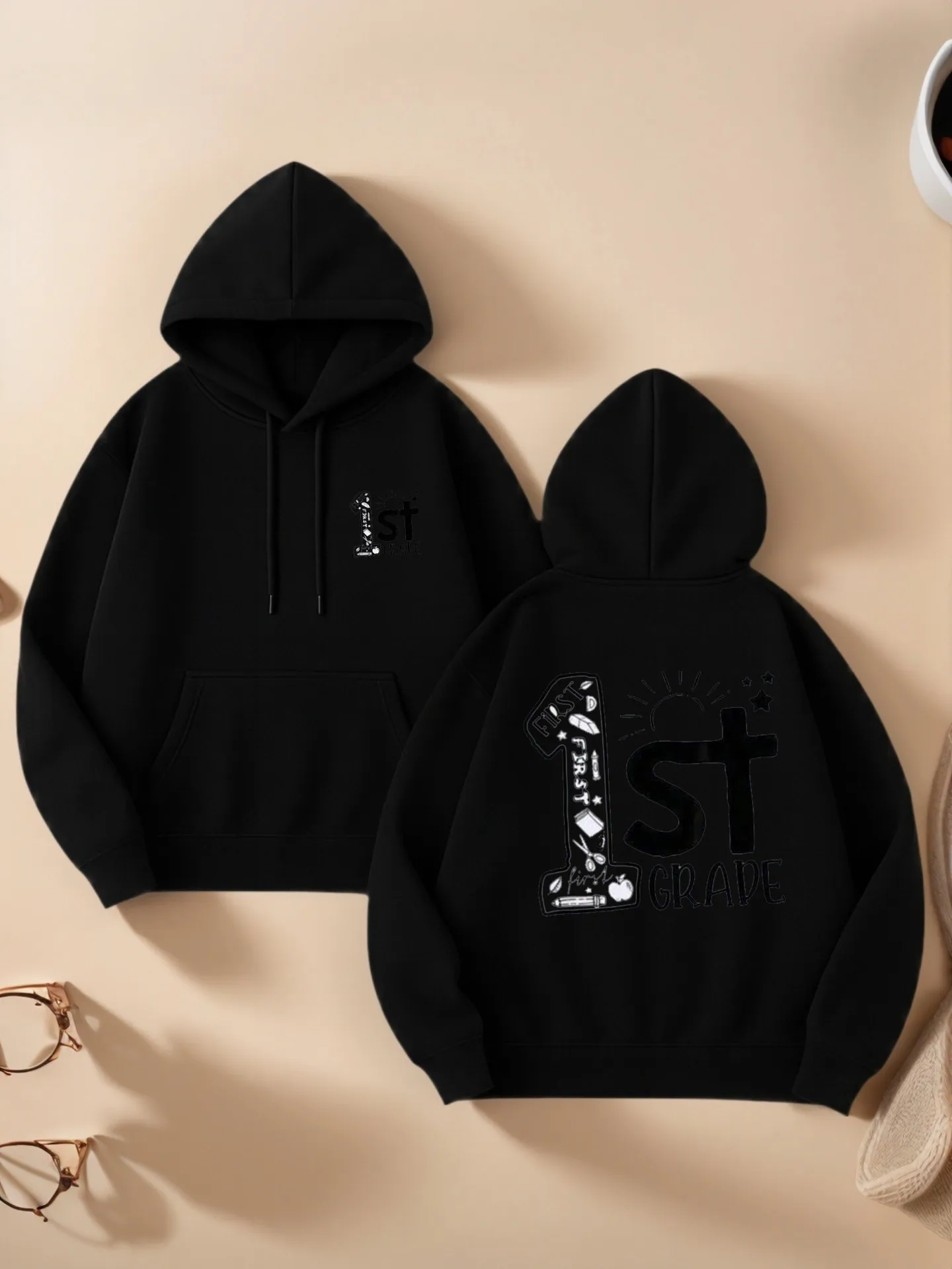 Grafik-Hoodie mit Buchstabendruck der 1. Klasse, lässiges ästhetisches Design, weicher Stoff, lässige Alltagskleidung, für Teenager