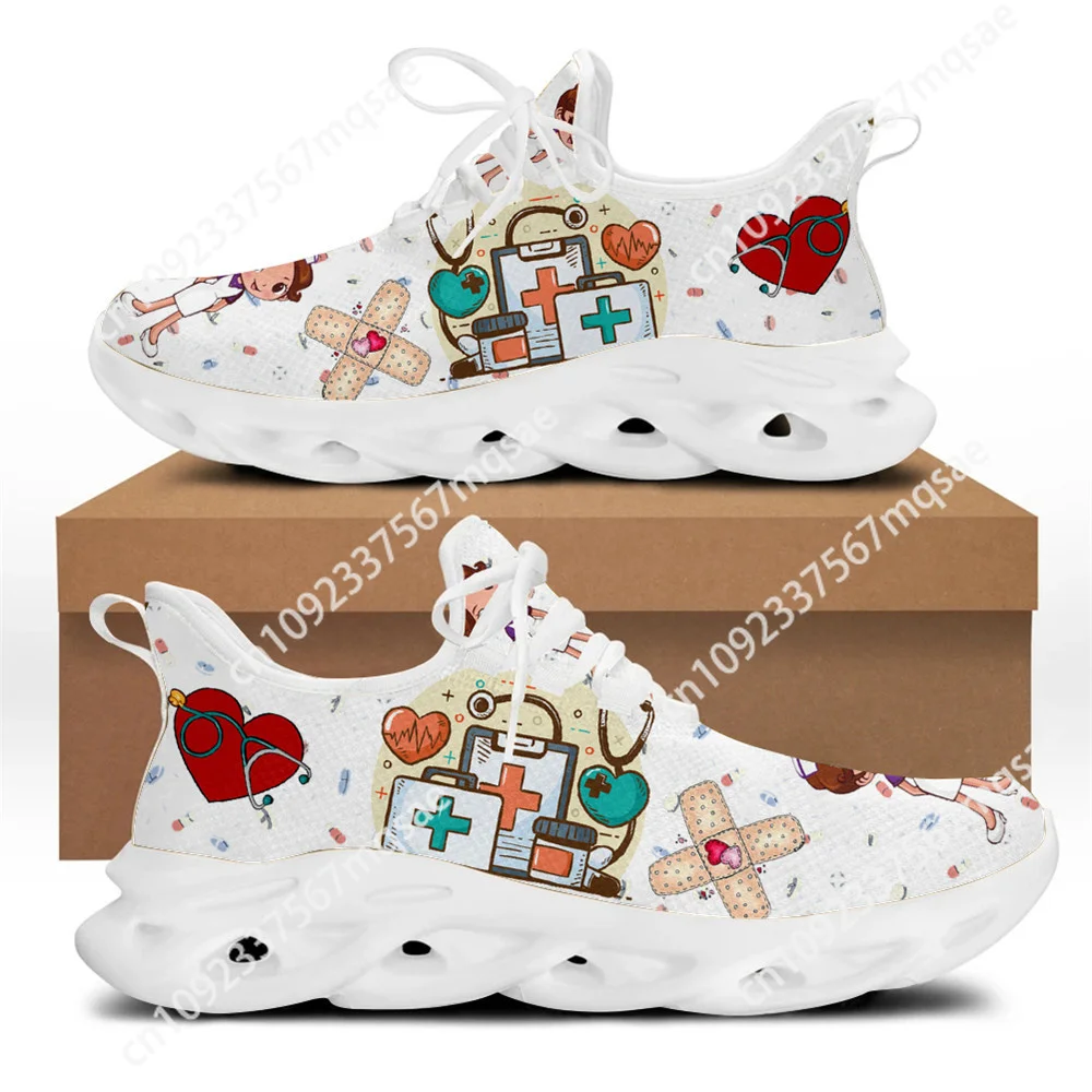 Custom Brand Design Women Sneakers White Nursing Shoes Cute Cartoon Nurse Doctor Medical Print Light Lace-up Flats Footwear