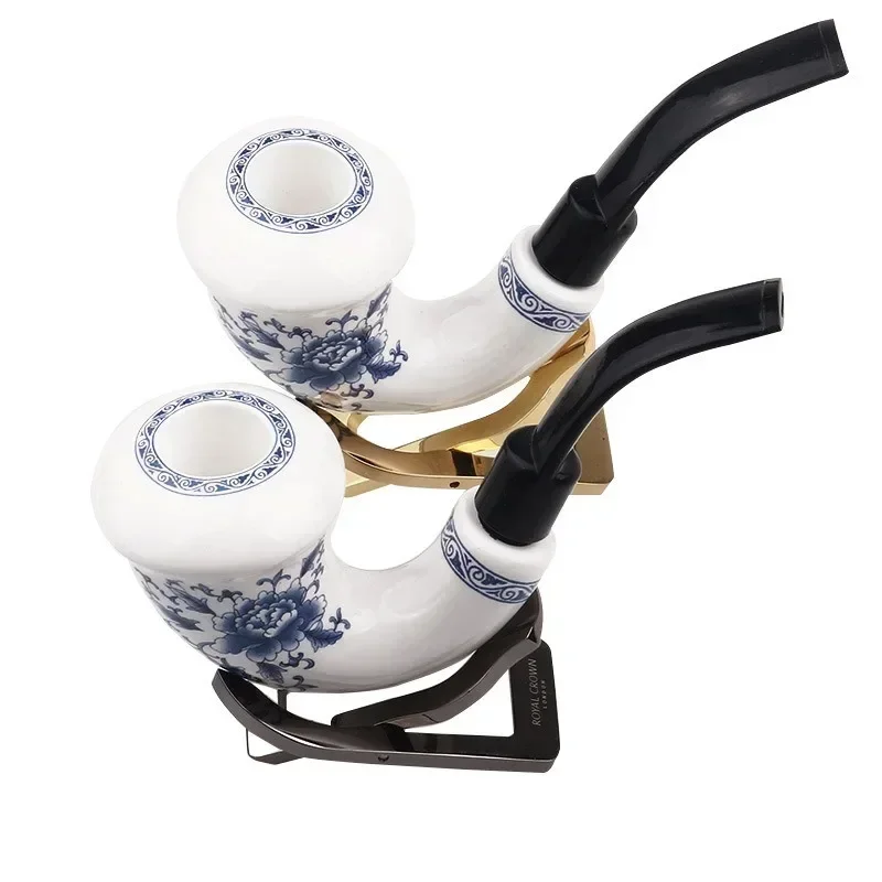 Hot selling 142mm blue and white porcelain elbow ceramic pipe with hollow design lightweight and not too hot to handle