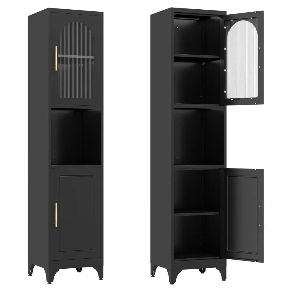 

75" Tall Bathroom Storage Cabinets, Black Narrow Bathroom Cabinet Freestanding with 2 Doors and Adjustable, Customized