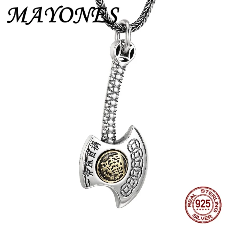 

Real 925 Sterling Silver Pendant Chinese Style Money Axe Pendant Men's Thai Silver Punk Jewelry