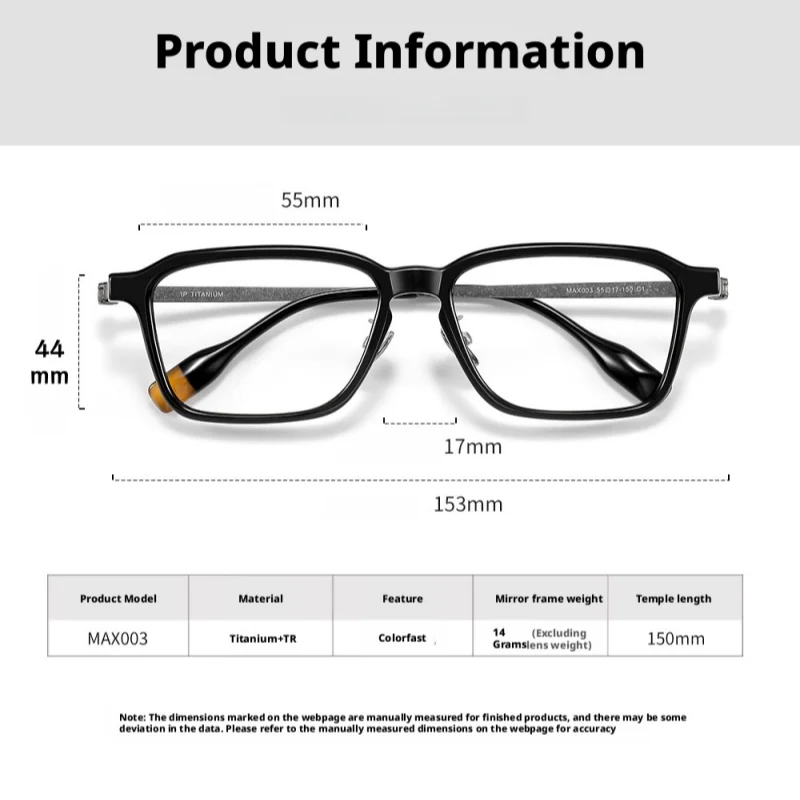 Handmade Vintage Wide-Rim Eyeglass Frame Unisex Big size Prescription Glasses for Myopia Optical Japanese Style 153mm MAX003