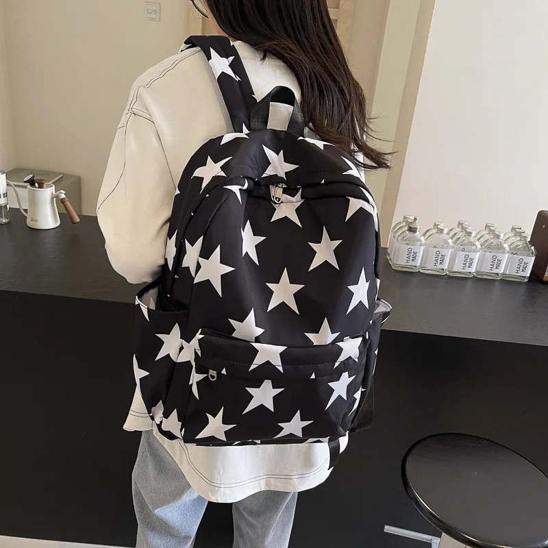 1 nylon fabric star large capacity backpack, middle school, high school, college student class backpack, lightweight travel back