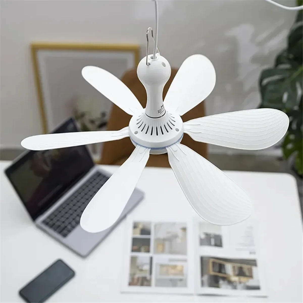 Silent 6 Leaves USB Powered Ceiling Canopy Fan Hanging Fan for Camping Bed Dormitory Tent