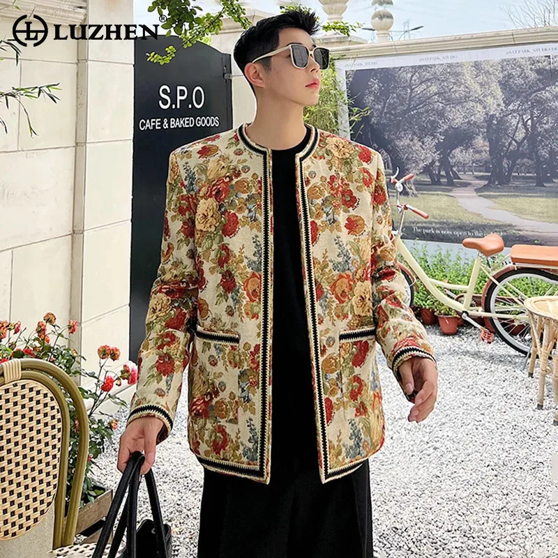 

LUZHEN 2024 New French Versatile Luxury Casual Jacket Men's Elegant High Street Woolen Floral Print Fashion Coat Clothes LZ6032