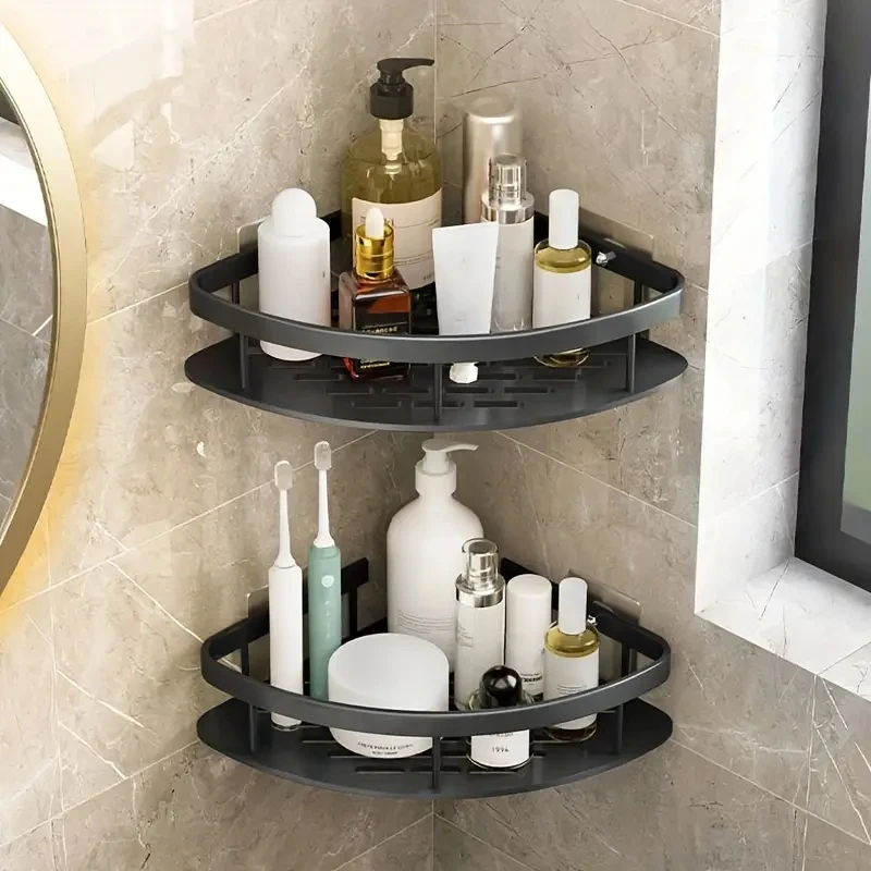 Estante de baño de aleación de aluminio, organizador de almacenamiento de cocina, estante de champú, estante de ducha, accesorios de baño, estante sin Taladro