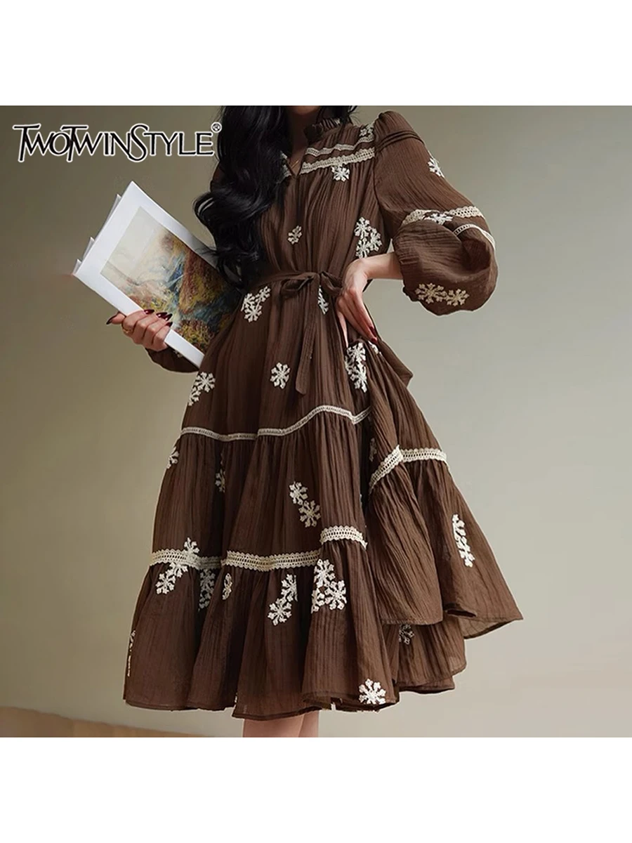 

TWOTWINSTYLE хитовые цветные свободные платья для женщин с круглым вырезом и длинным рукавом, высокой талией, темпераментное мини-платье, женская модная стильная одежда