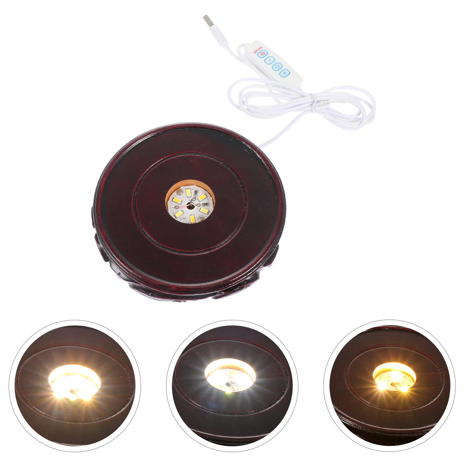 

1Pcs LED Glowing Base Wooden Luminous Pedestal for Crystal Ball Display with USB Powered Warm Light Illumination Home Decor