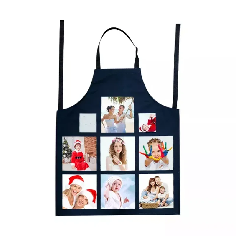 Sublimation Blank Linen 9 Photo Panel Kitchen Cooking Adults Aprons for Custom Logo Personalized  Printed Christmas