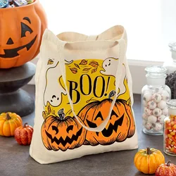 Large Halloween Trick or Treat Bats and Spiders Tote Bag Reusable Canvas Bag Trick or Treating Grocery Shopping Party Supplies