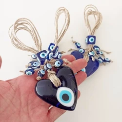 Blue Turkish Evil Eye Lucky Pendant Hand Woven Rope Chain Car Ornament for Home Living Room Wall Hanging Decoration Amulet Gift