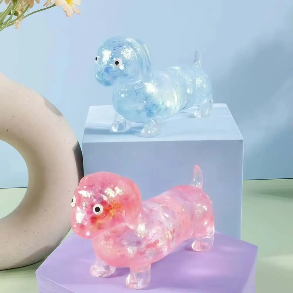 Cute Puppy Sausage Dog Fidget Sparkling Powder Pinch Soft Slow Rising Toys Simulation Maltose Texture Squishy Toys
