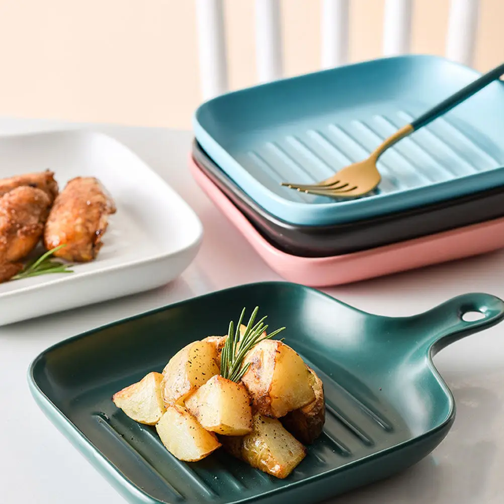 1Pcs Single Handle Ceramic Baking Tray for Bread Cake Roast Brownies Cinnamon Rolls Kitchen Baking Supplies