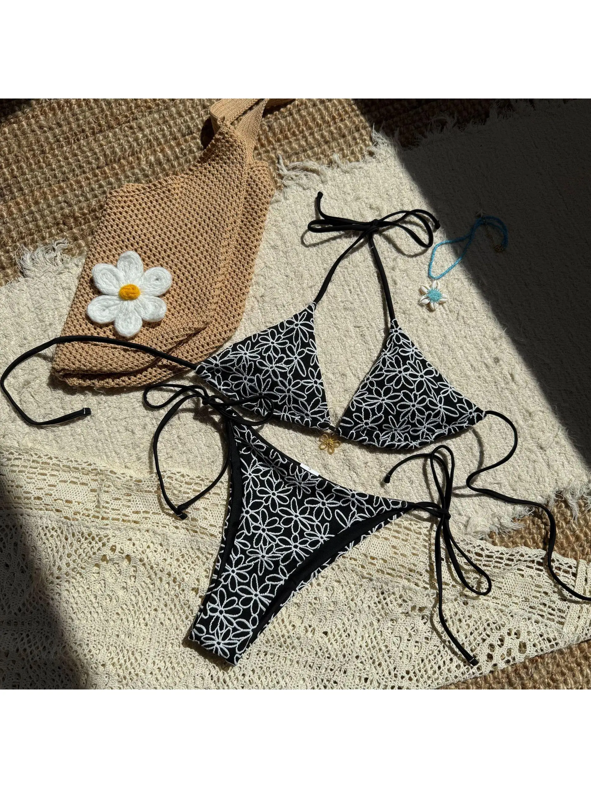 

ter Ne Tie Side Two Piece Swimsuit Bikini Polyester Material with Chest Pad No Steel Support e Design Swimmingwear