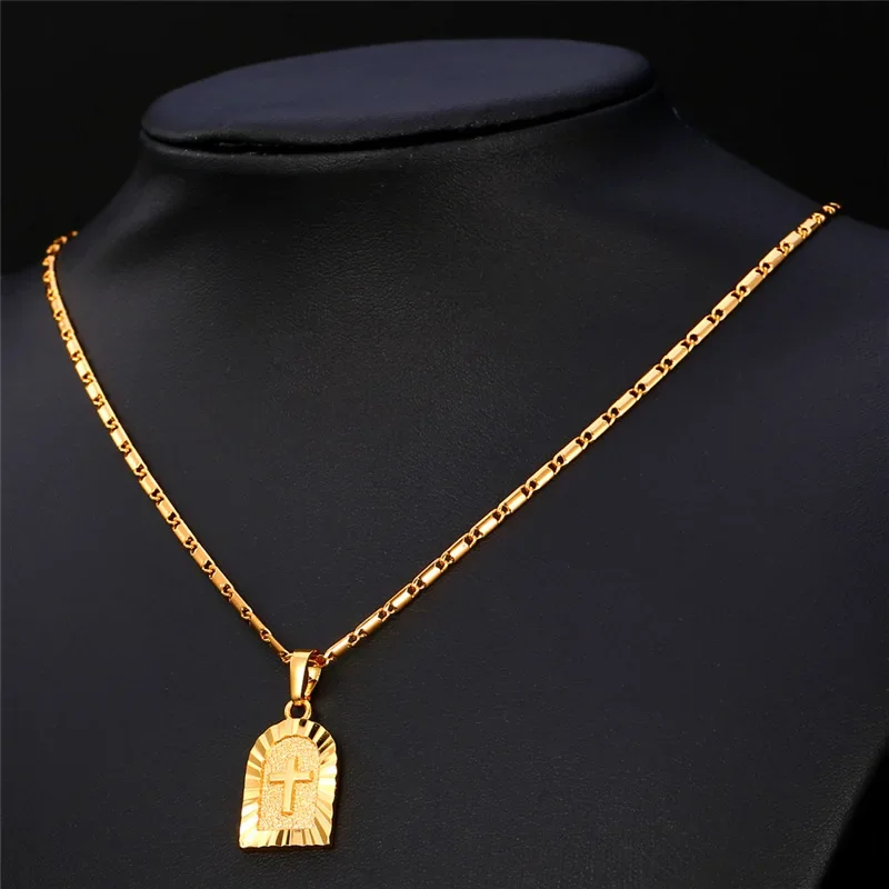 U7 Arched Door Cross Pendant Necklace Unisex Christian Jewelry Gold/Silver Color Women/Men Colar QC24