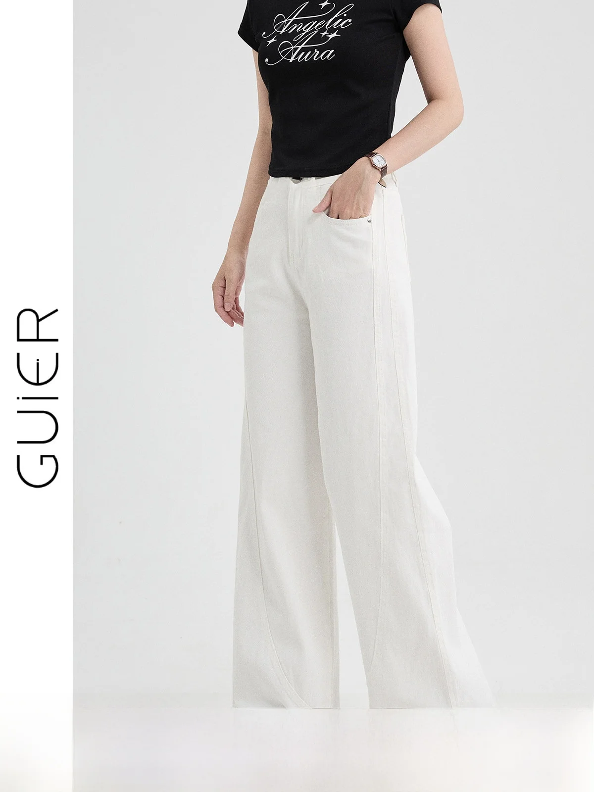 

High Waist Straight Leg Denim Jeans Women's Summer Casual Versatile Loose Slimming White Pants