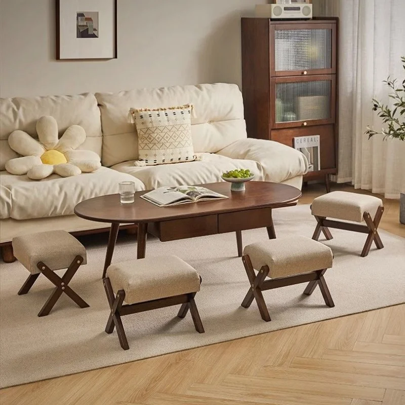 Solid Wood Shoe-changing Stool Home Entrance Low Stool Living Room Sofa Stool Light Luxury Footstool Soft Household Shoe Bench