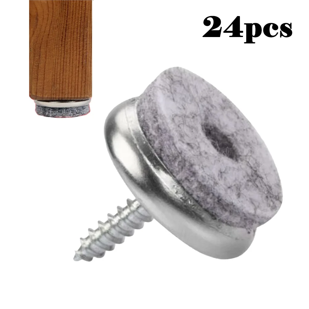 24Pcs 18mm Furniture Felt Pads Slider Glide Pad For Furniture Feet Chair Leg Floor Protectors Screw Installation Reduce Noise