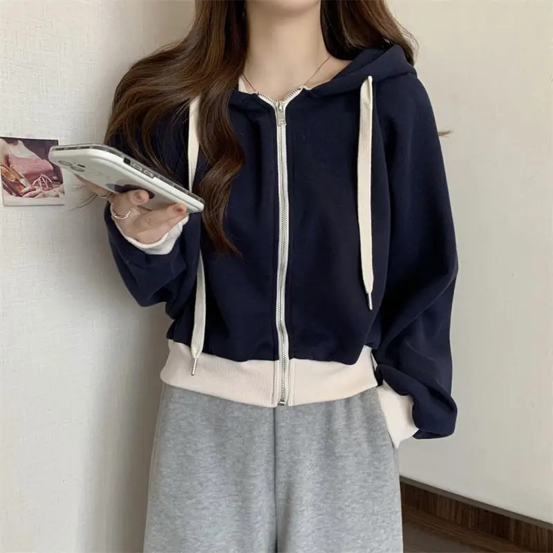 Fashion Solid Color Casual Hooded Sweatshirts Female Clothing 2024 Autumn Winter New Loose All-match Tops Korean Sweatshirts